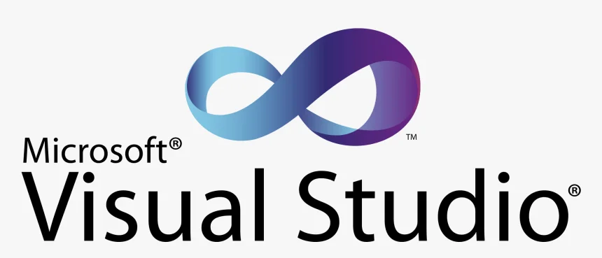 Logo of microsoft visual studio featuring an infinity symbol in blue and purple gradient colors above the text "microsoft visual studio.