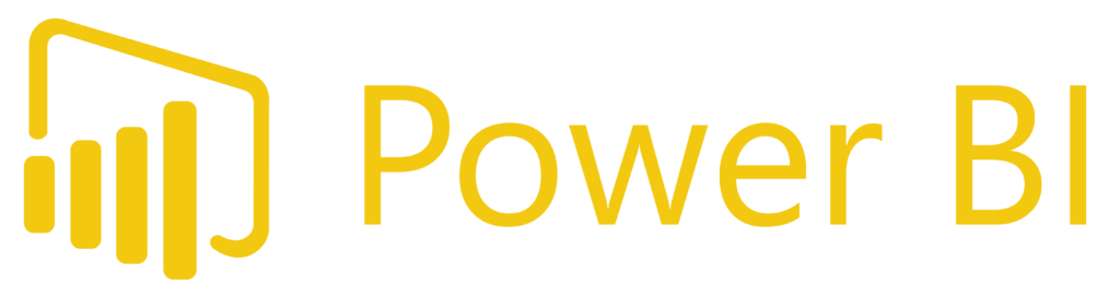 Logo of power bi, featuring stylized bar chart icons in white on a black background next to the text "power bi" in yellow.