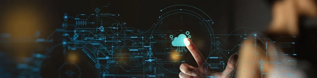 Person interacting with a futuristic holographic interface, showcasing digital graphs and circuit diagram elements.