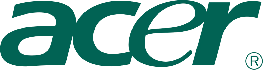The logo of acer, featuring the company name in lowercase green letters with a stylized, modern font, and a registered trademark symbol on the right.