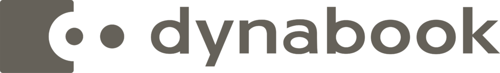 The logo of dynabook in white stylized text on a dark grey background.