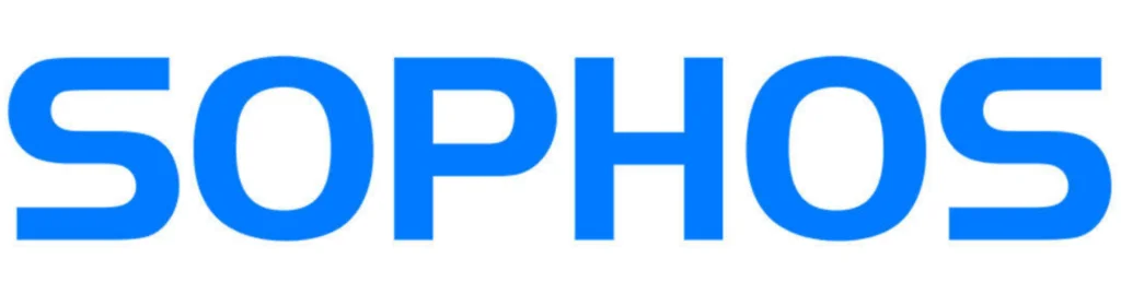 Blue and white logo of Sophos, an IT services company, featuring the company name in bold, uppercase letters.