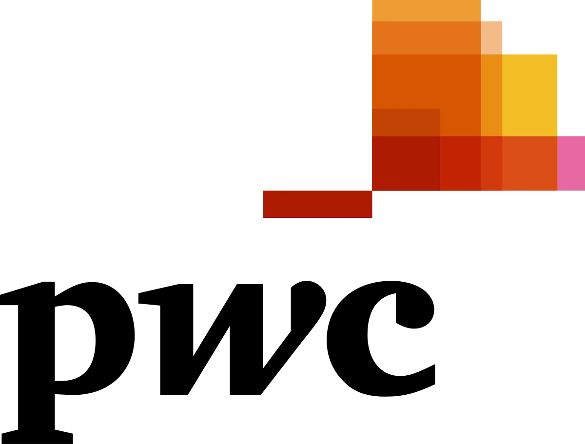 Horizontal pixelated color bands ranging from deep orange to yellow, with a detailed IT services pixel pattern in the lower right corner in pink and red.