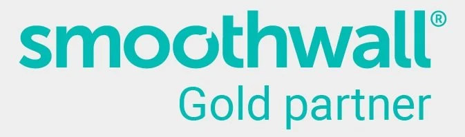 Logo of smoothwall with the text "gold partner" in teal and dark teal colors on a white background.