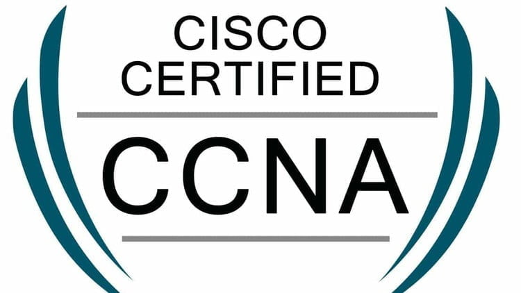Logo of Cisco Certified Network Associate (CCNA) featuring text "Cisco Certified CCNA" between two curved blue lines, symbolizing IT consultancy prowess.