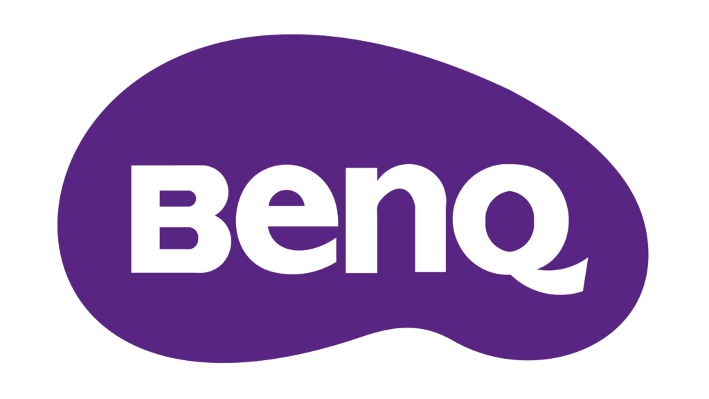 Logo of BenQ on a purple oval background with white text, representing audio visual systems.