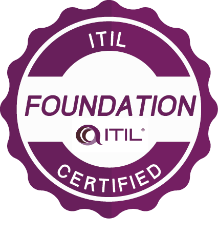 Badge logo for IT consultancy, featuring white text on a purple circular seal with a white inner circle.
