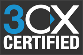 Logo featuring the text "3cx certified" for IT consultancy, with "3cx" in large blue and white font and "certified" in smaller white font on a black background.
