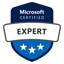 Logo of Microsoft Certified IT Consultancy Expert, featuring a dark blue shield with three white stars and a white banner across the middle.