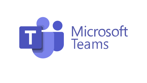 Logo of microsoft teams, featuring a stylized "t" with two figures integrated into the design next to the words "microsoft teams" in a sans-serif font.