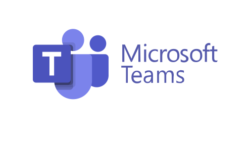 Logo of microsoft teams, featuring a stylized "t" with two figures integrated into the design next to the words "microsoft teams" in a sans-serif font.